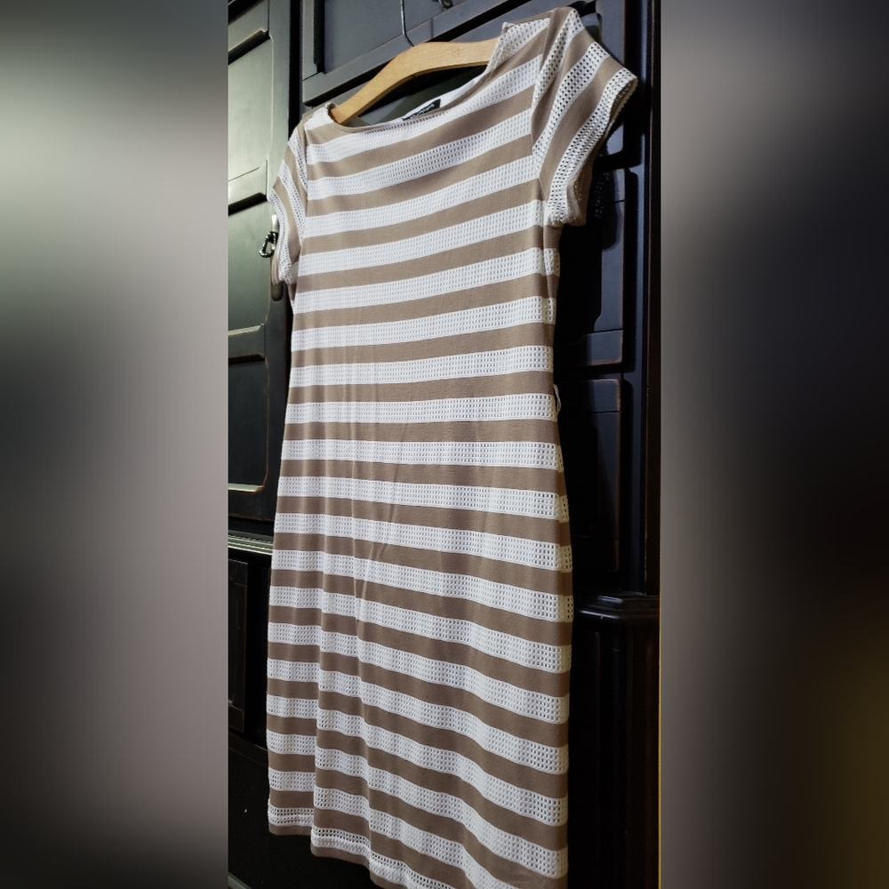 Sharagano - Brown and White Striped Dress